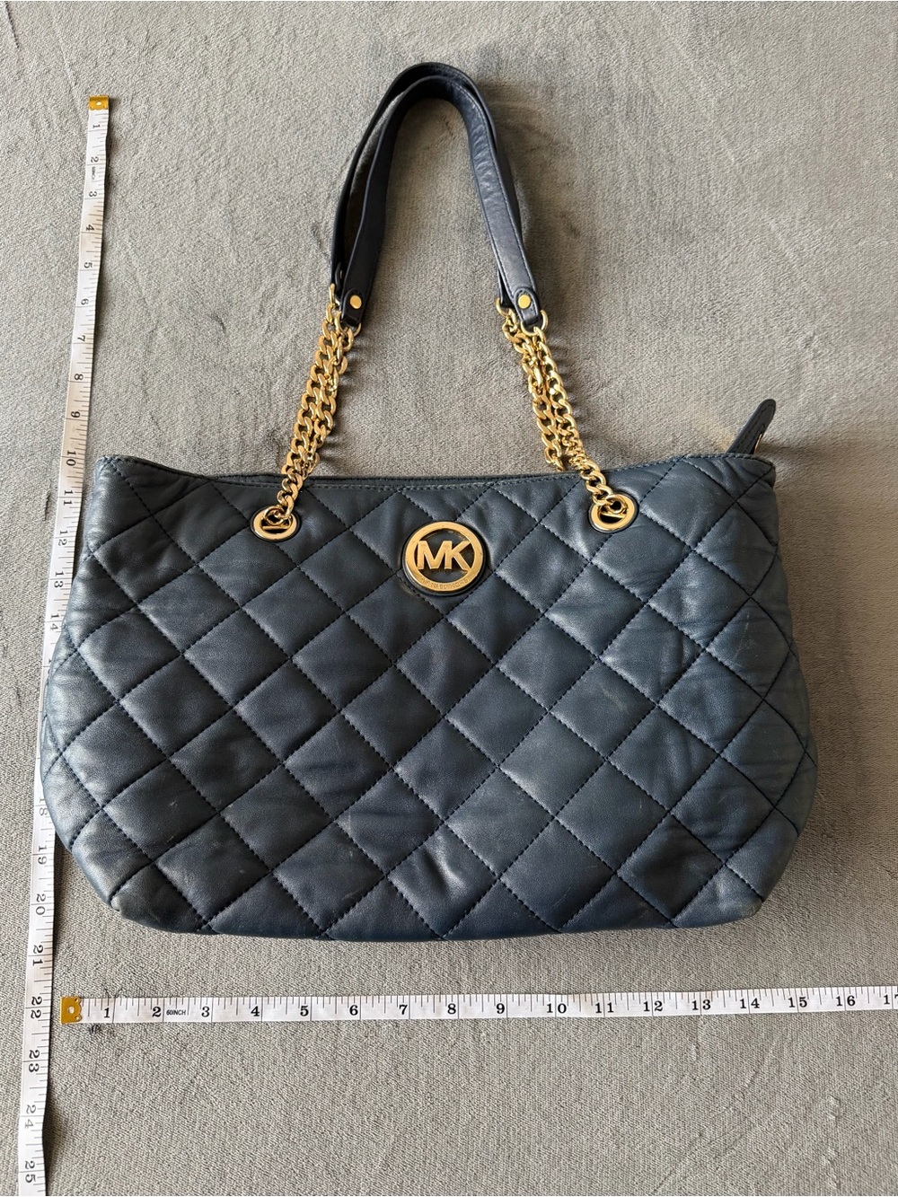 Michael Kors Blue Navy Quilted Tote with Gold Chain Handles - Picture 8 of 10